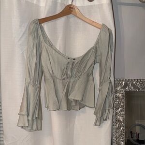 Ethereal Ruffle Peplum Blouse in Sage Green